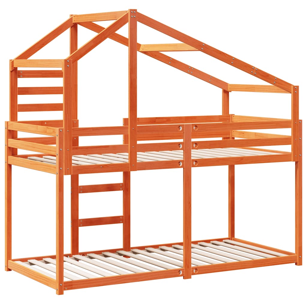 Letto a Castello con Tetto Cera 90x200 cm Legno Massello Pino | homemem39