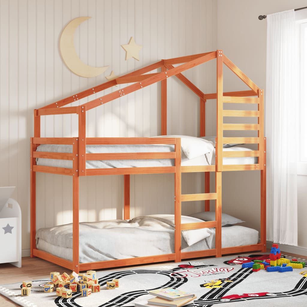 Letto a Castello con Tetto Marrone Cera 90x190 cm Massello Pino | homemem39