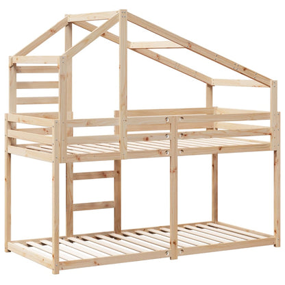 Letto a Castello con Tetto 75x190 cm in Legno Massello di Pino - homemem39