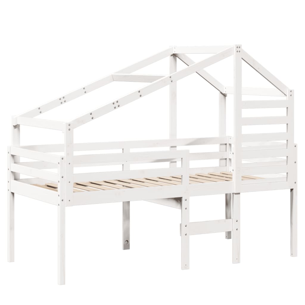 Letto a Soppalco con Tetto Bianco 80x200 cm in Legno di Pino - homemem39