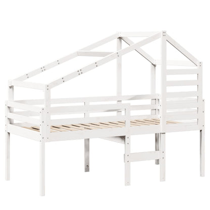 Letto a Soppalco con Tetto Bianco 80x200 cm in Legno di Pino - homemem39