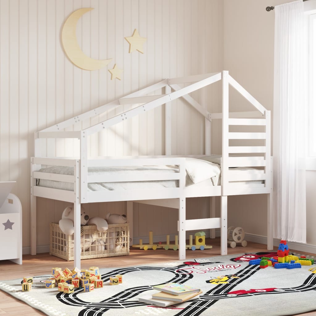 Letto a Soppalco con Tetto Bianco 90x200 cm in Legno di Pino - homemem39