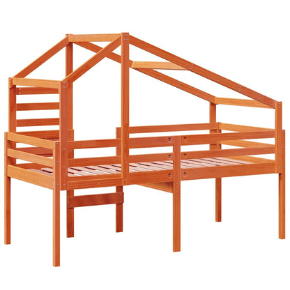 Letto a Soppalco con Tetto Cera 90x190cm Legno Massello di Pino | homemem39