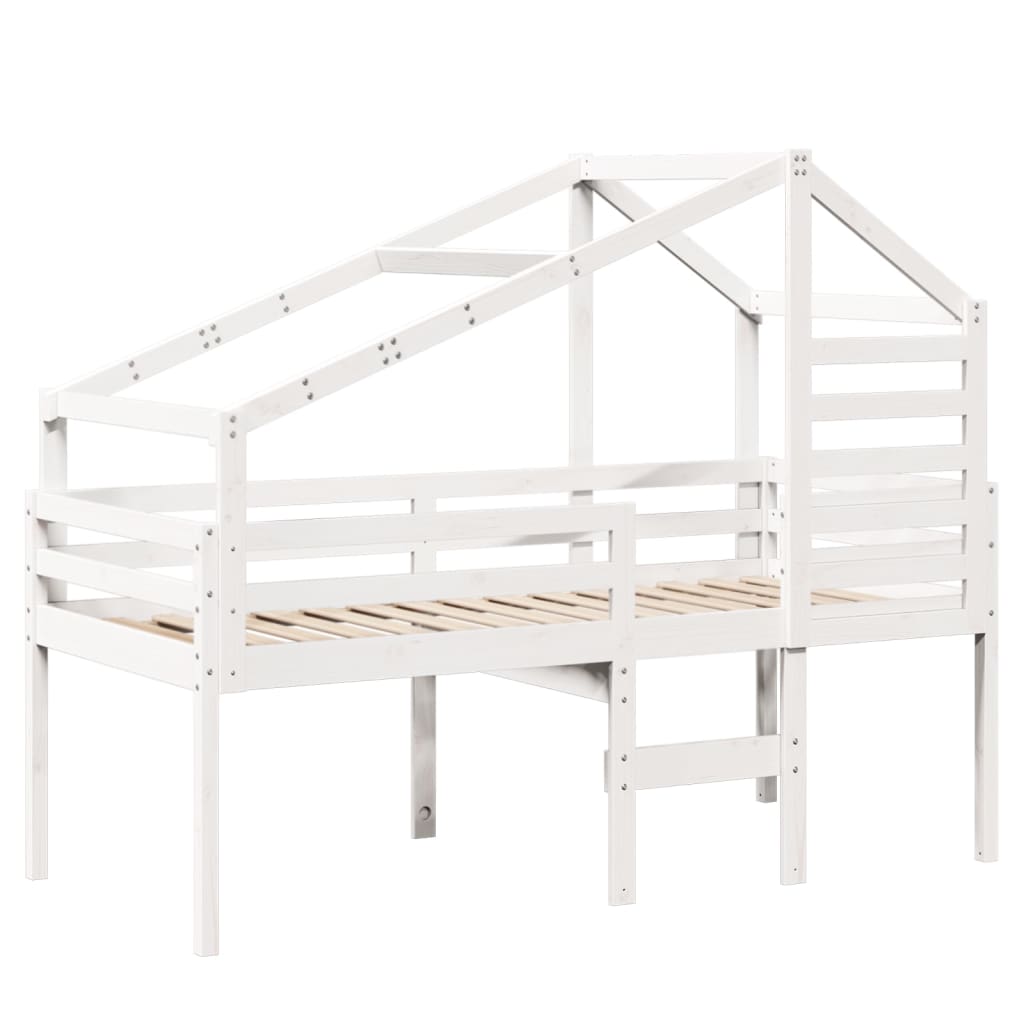 Letto a Soppalco con Tetto Bianco 75x190 cm in Legno di Pino - homemem39