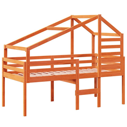 Letto a Soppalco con Tetto Cera 75x190cm Legno Massello di Pino | homemem39
