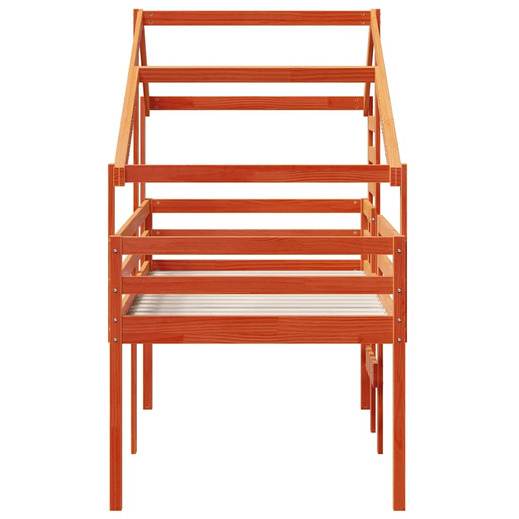 Letto a Soppalco con Tetto Cera 75x190cm Legno Massello di Pino | homemem39