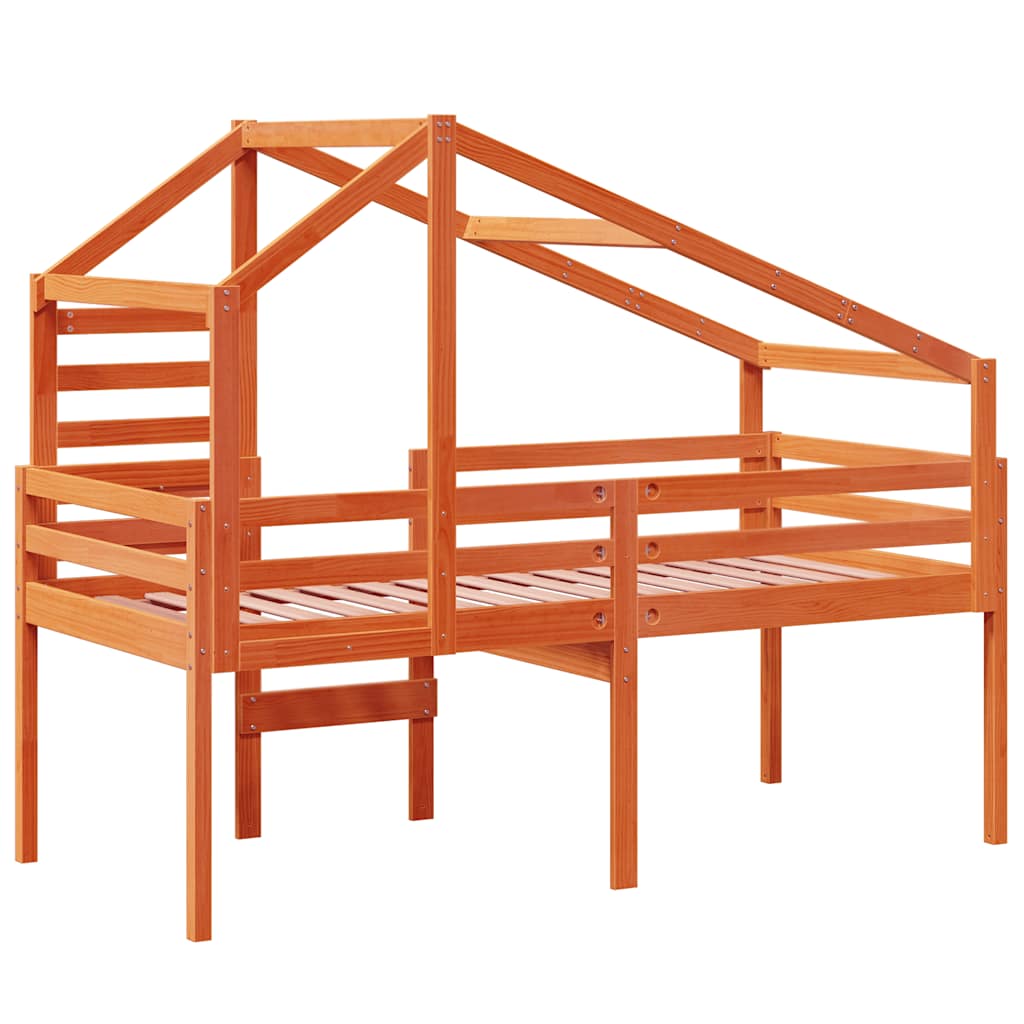 Letto a Soppalco con Tetto Cera 75x190cm Legno Massello di Pino | homemem39