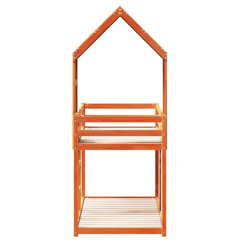 Letto a Castello con Tetto Cera 80x200 cm Legno Massello Pino - homemem39