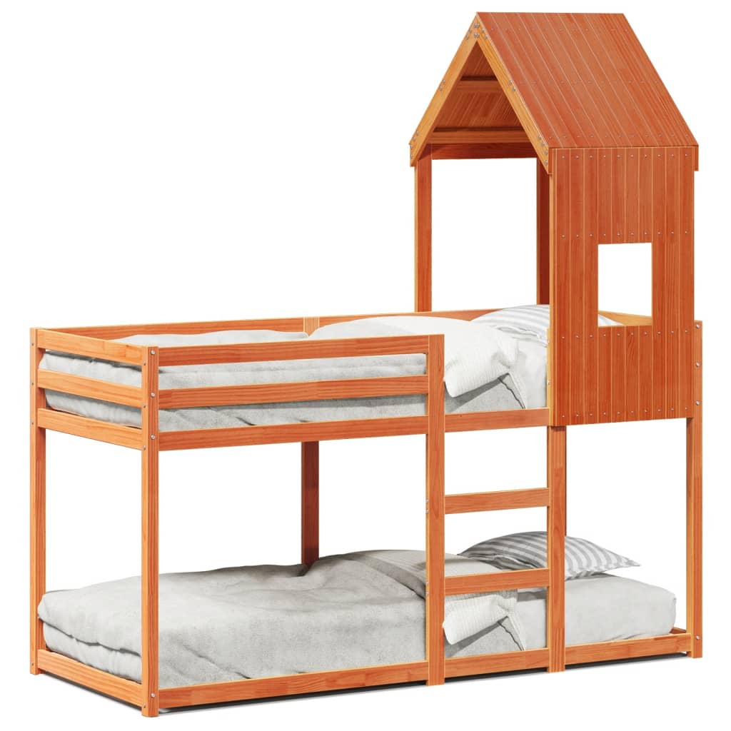 Letto a Castello con Tetto Cera 90x200 cm Legno Massello Pino | homemem39