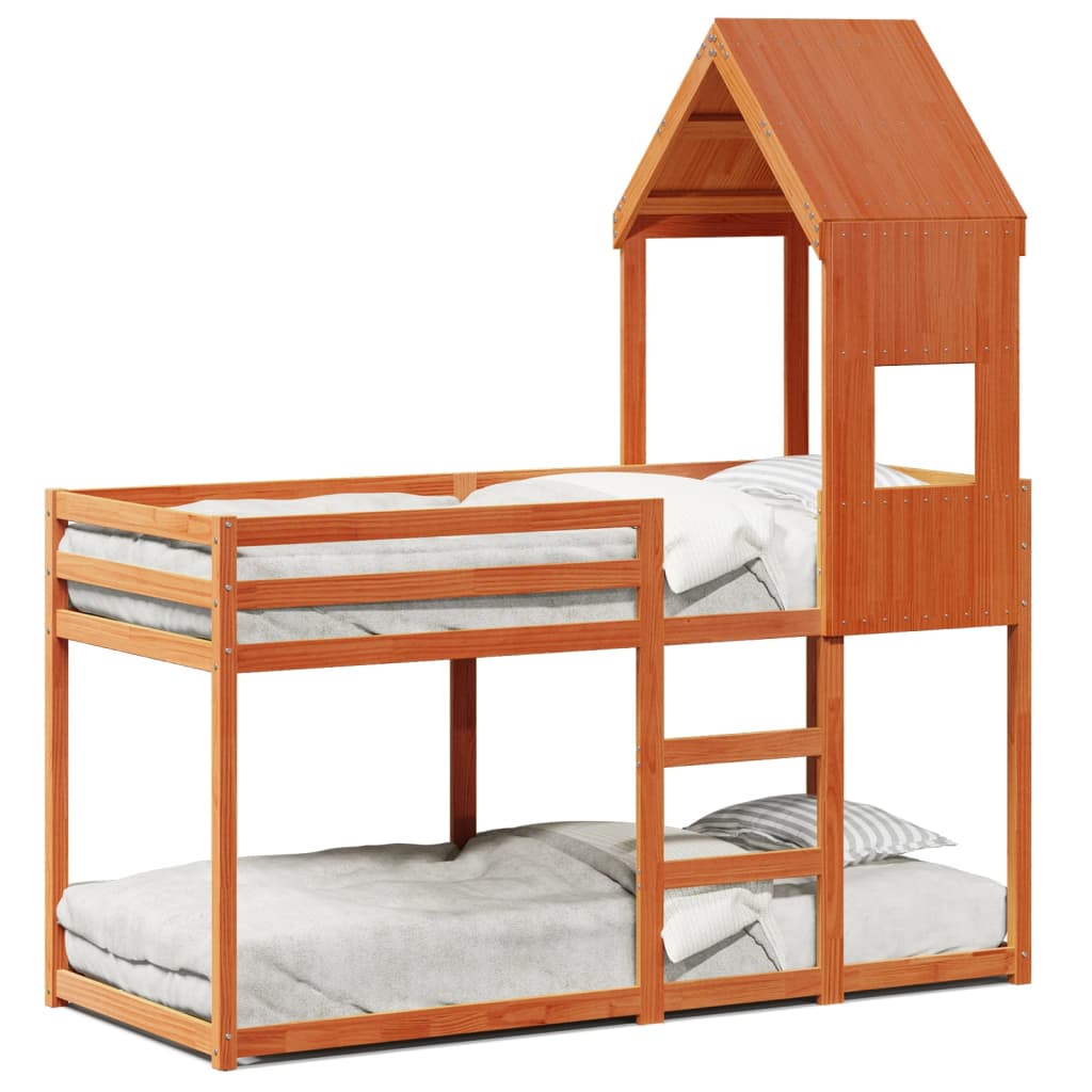 Letto a Castello con Tetto Marrone Cera 90x190 cm Massello Pino | homemem39
