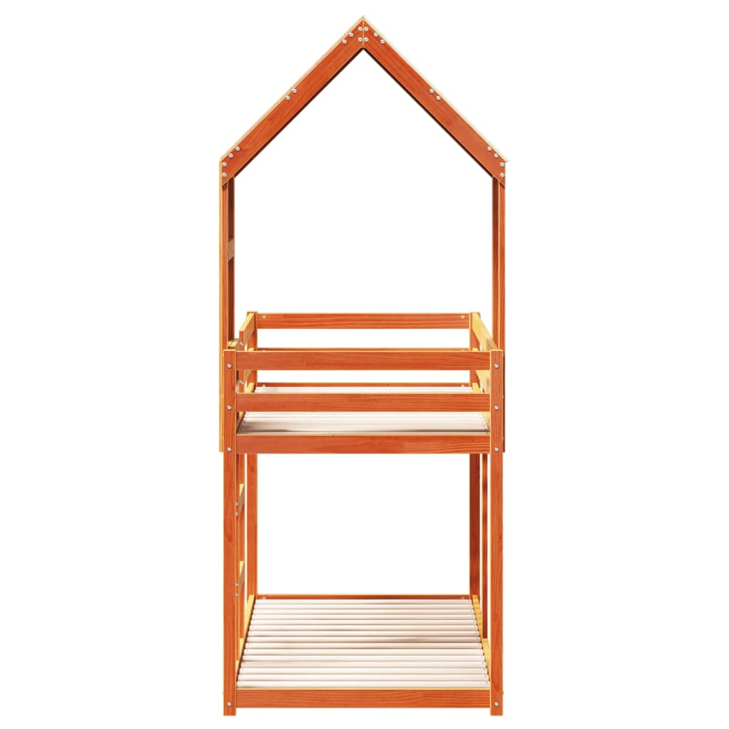 Letto a Castello con Tetto Marrone Cera 75x190 cm Massello Pino - homemem39