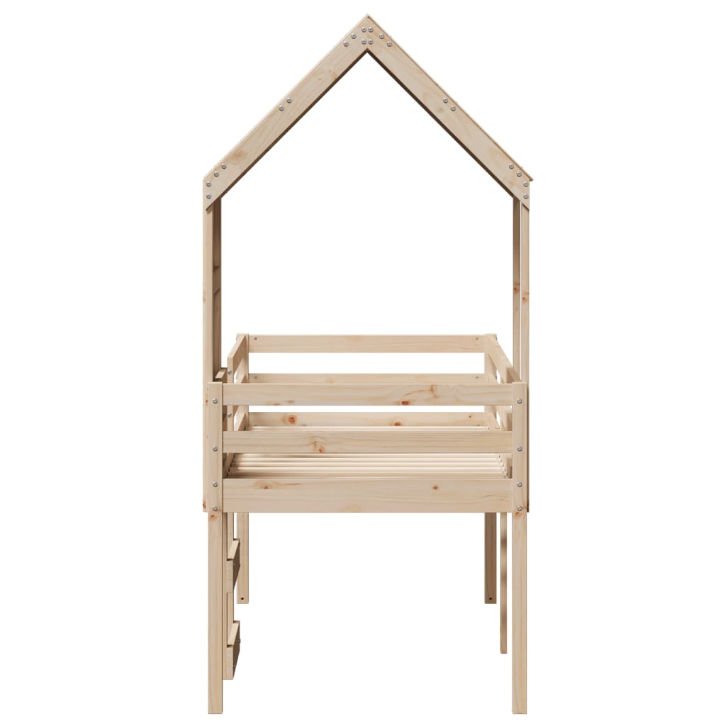 Letto a Soppalco con Tetto 80x200 cm in Legno di Pino