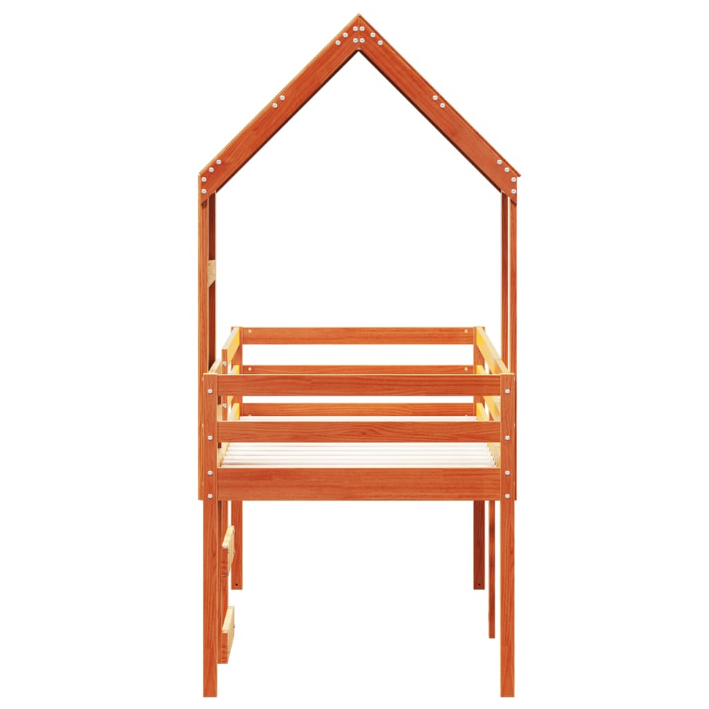 Letto a Soppalco con Tetto Cera 80x200 cm in Legno di Pino - homemem39