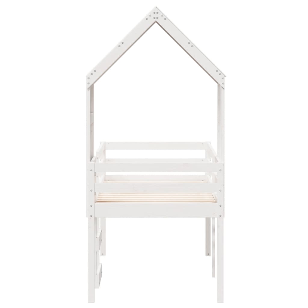 Letto a Soppalco con Tetto Bianco 90x190 cm in Legno di Pino - homemem39