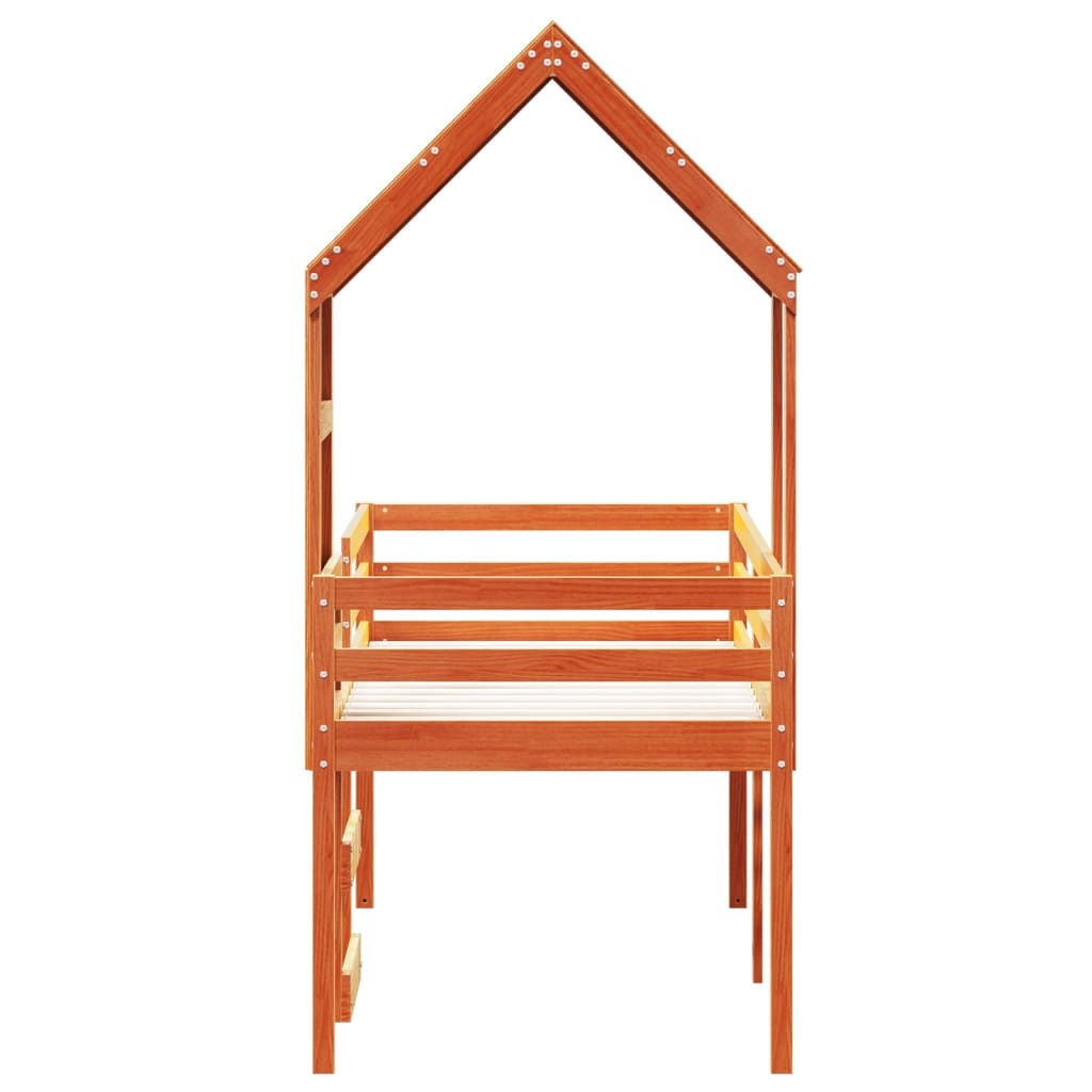 Letto a Soppalco con Tetto Cera 90x190cm Legno Massello di Pino - homemem39