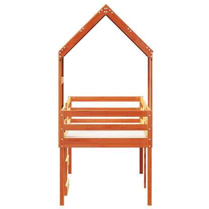 Letto a Soppalco con Tetto Cera 90x190cm Legno Massello di Pino - homemem39