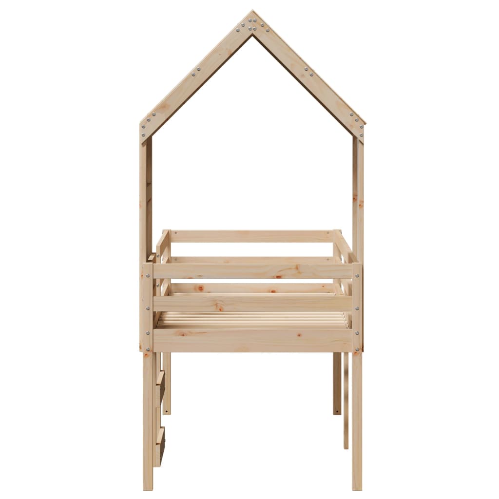 Letto a Soppalco con Tetto 75x190 cm in Legno Massello di Pino | homemem39
