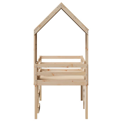 Letto a Soppalco con Tetto 75x190 cm in Legno Massello di Pino | homemem39