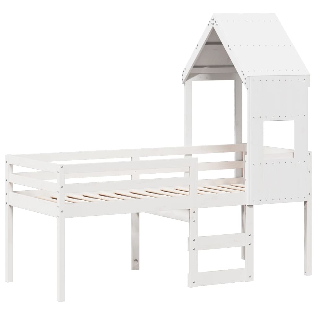 Letto a Soppalco con Tetto Bianco 75x190 cm in Legno di Pino - homemem39