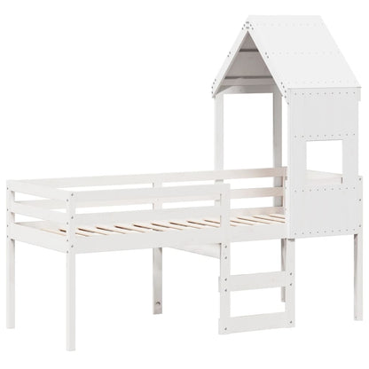 Letto a Soppalco con Tetto Bianco 75x190 cm in Legno di Pino - homemem39