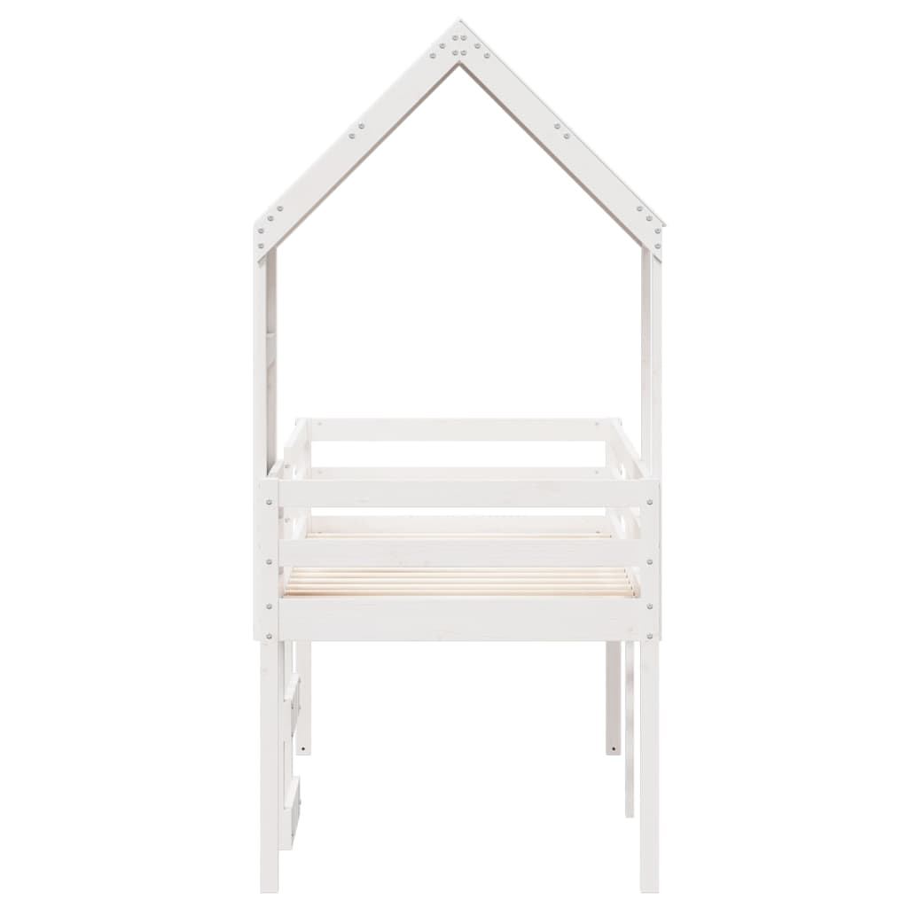 Letto a Soppalco con Tetto Bianco 75x190 cm in Legno di Pino - homemem39