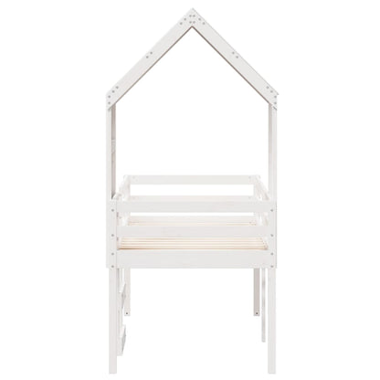 Letto a Soppalco con Tetto Bianco 75x190 cm in Legno di Pino - homemem39