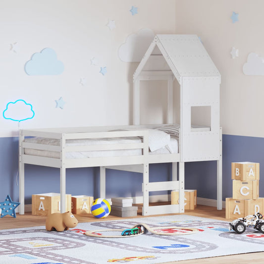 Letto a Soppalco con Tetto Bianco 75x190 cm in Legno di Pino - homemem39