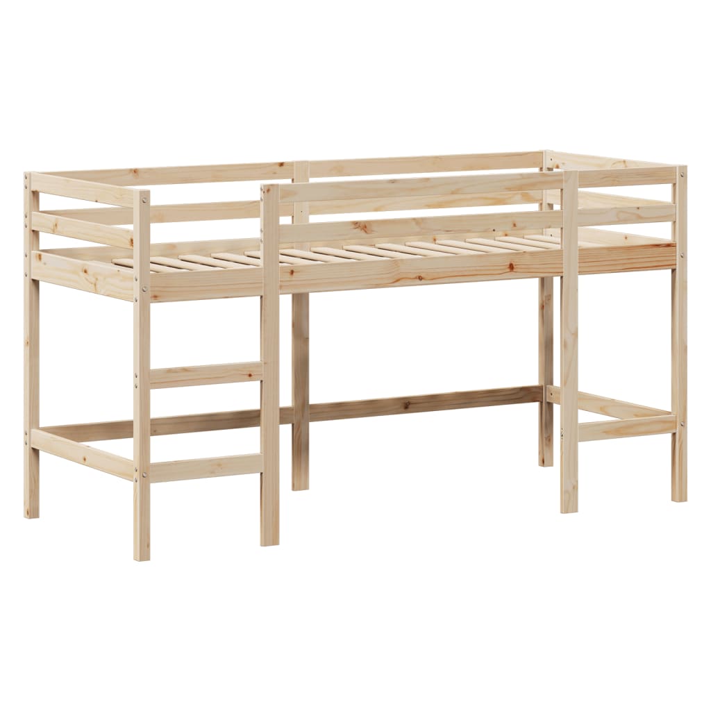 Letto Soppalco con Scala e Tetto 80x200 cm Legno Massello Pino - homemem39