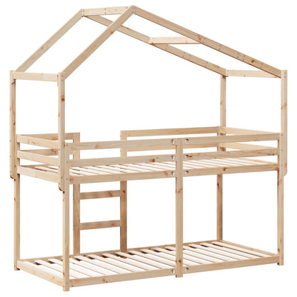 Letto a Castello con Tetto 80x200 cm in Legno Massello di Pino - homemem39