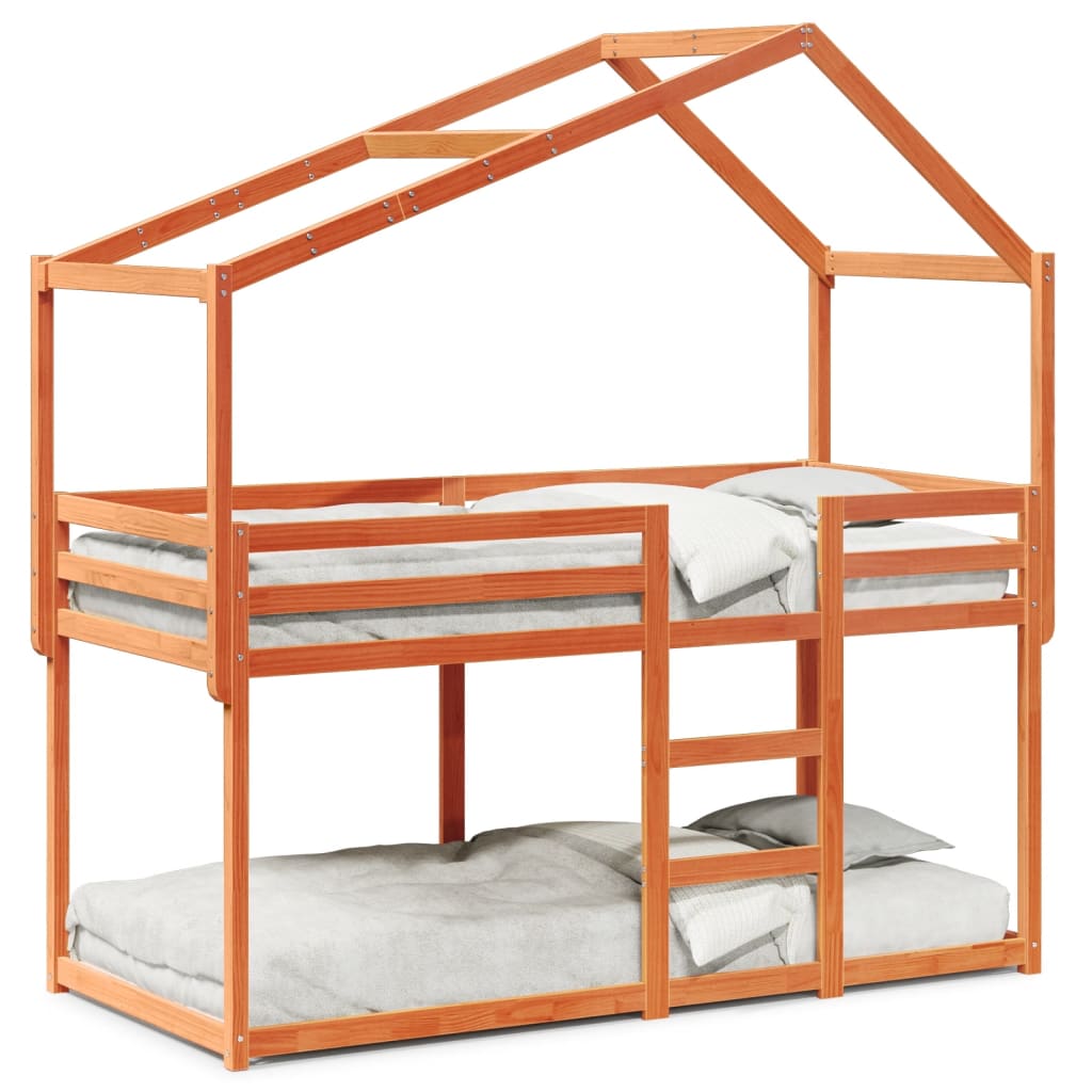 Letto a Castello con Tetto Cera 80x200 cm Legno Massello Pino | homemem39