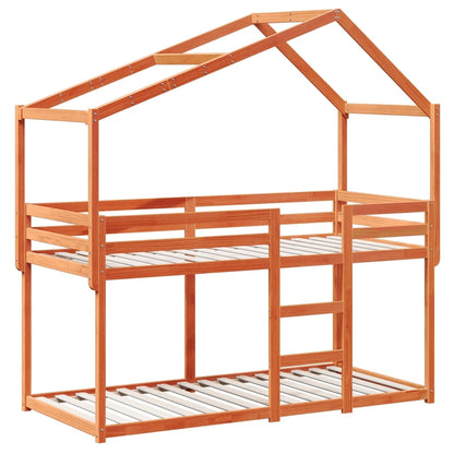 Letto a Castello con Tetto Cera 80x200 cm Legno Massello Pino | homemem39