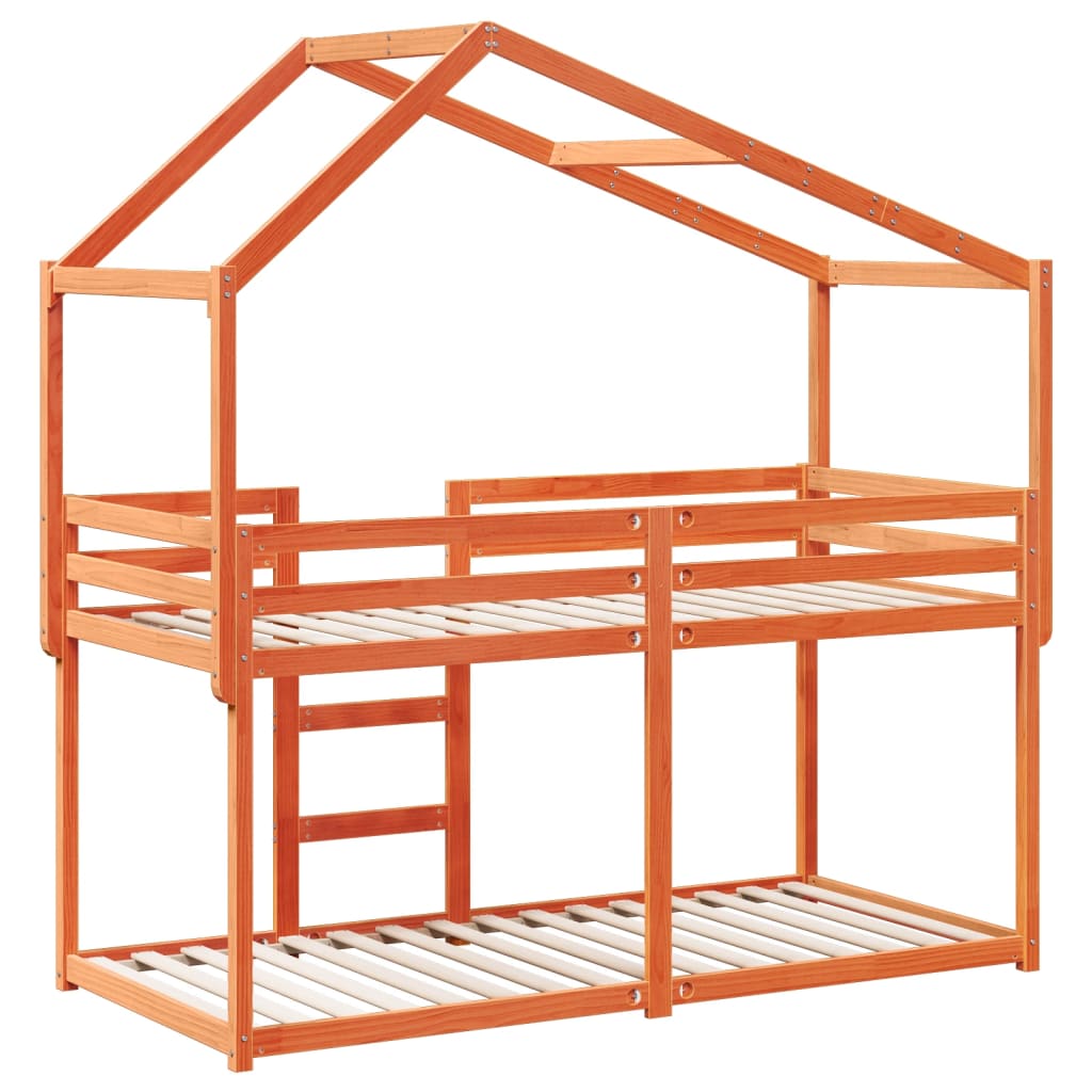 Letto a Castello con Tetto Marrone Cera 90x190 cm Massello Pino | homemem39