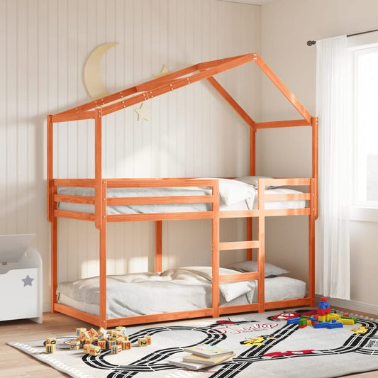 Letto a Castello con Tetto Marrone Cera 90x190 cm Massello Pino | homemem39