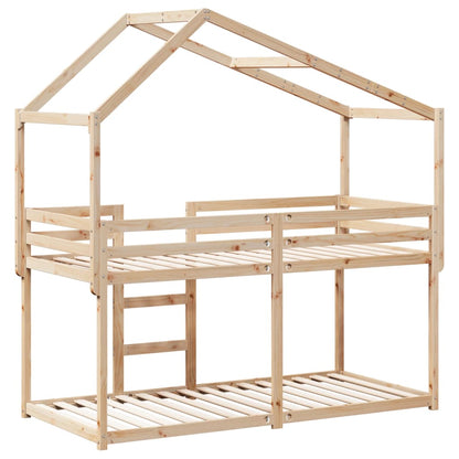 Letto a Castello con Tetto 75x190 cm in Legno Massello di Pino - homemem39