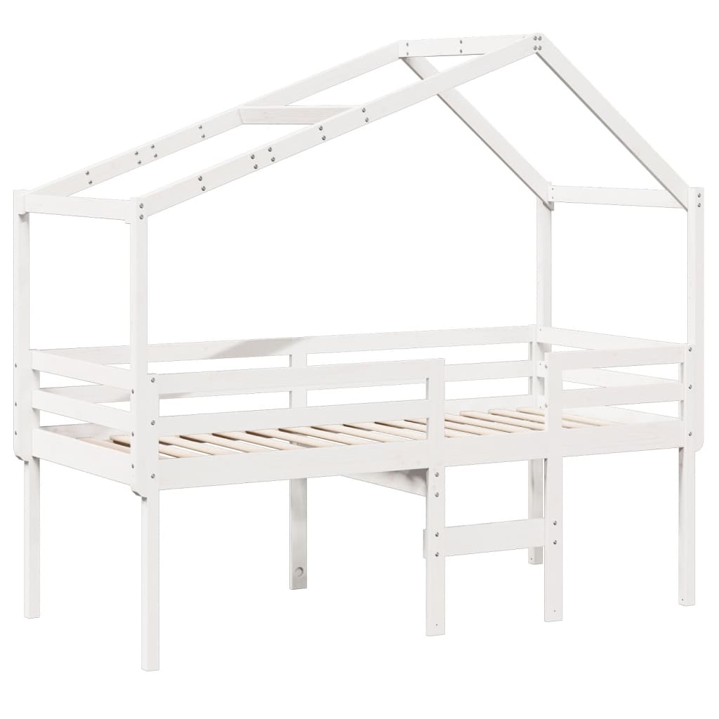 Letto a Soppalco con Tetto Bianco 90x200 cm Legno Massello Pino - homemem39