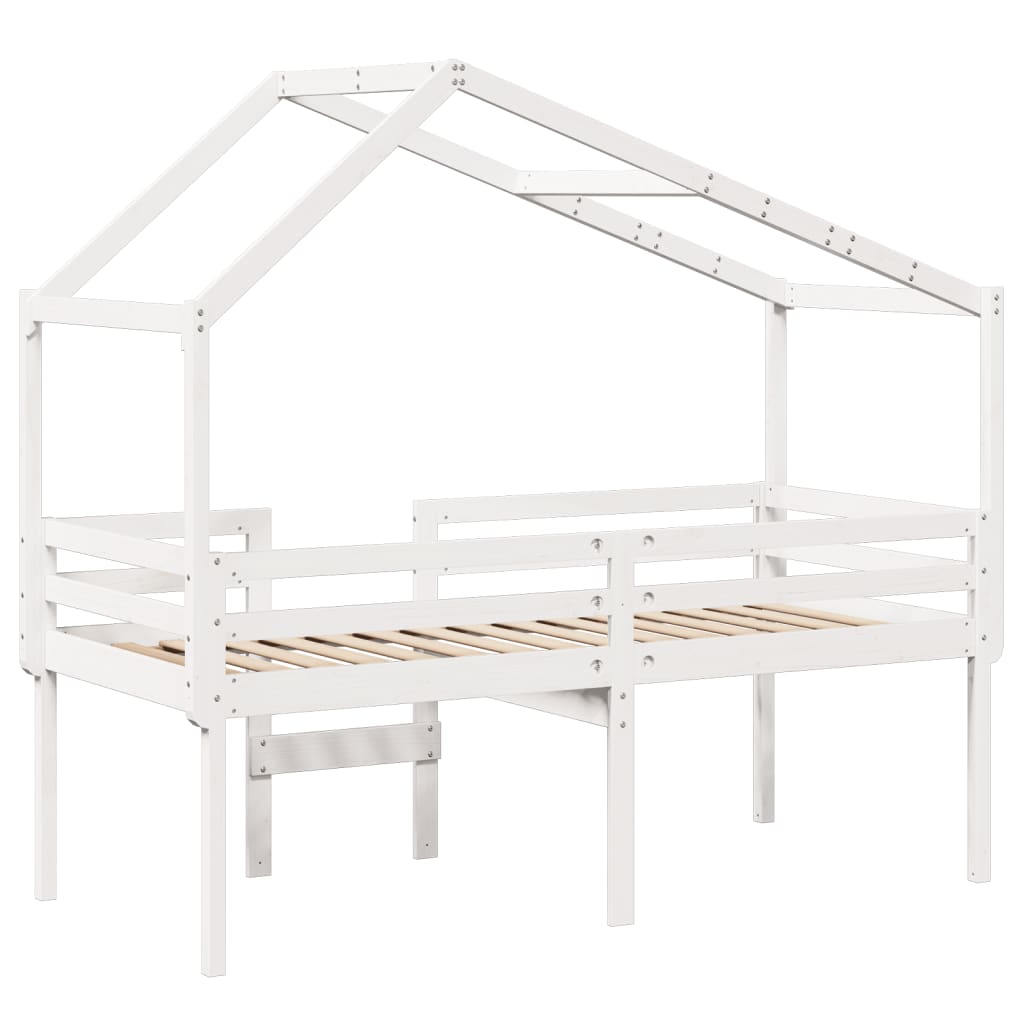 Letto a Soppalco con Tetto Bianco 90x200 cm Legno Massello Pino - homemem39