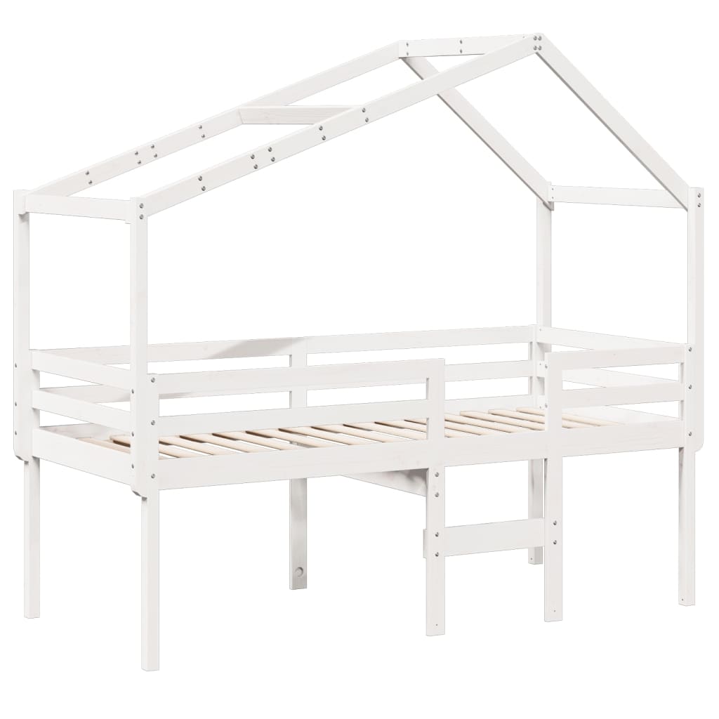 Letto a Soppalco con Tetto Bianco 80x200 cm in Legno di Pino - homemem39