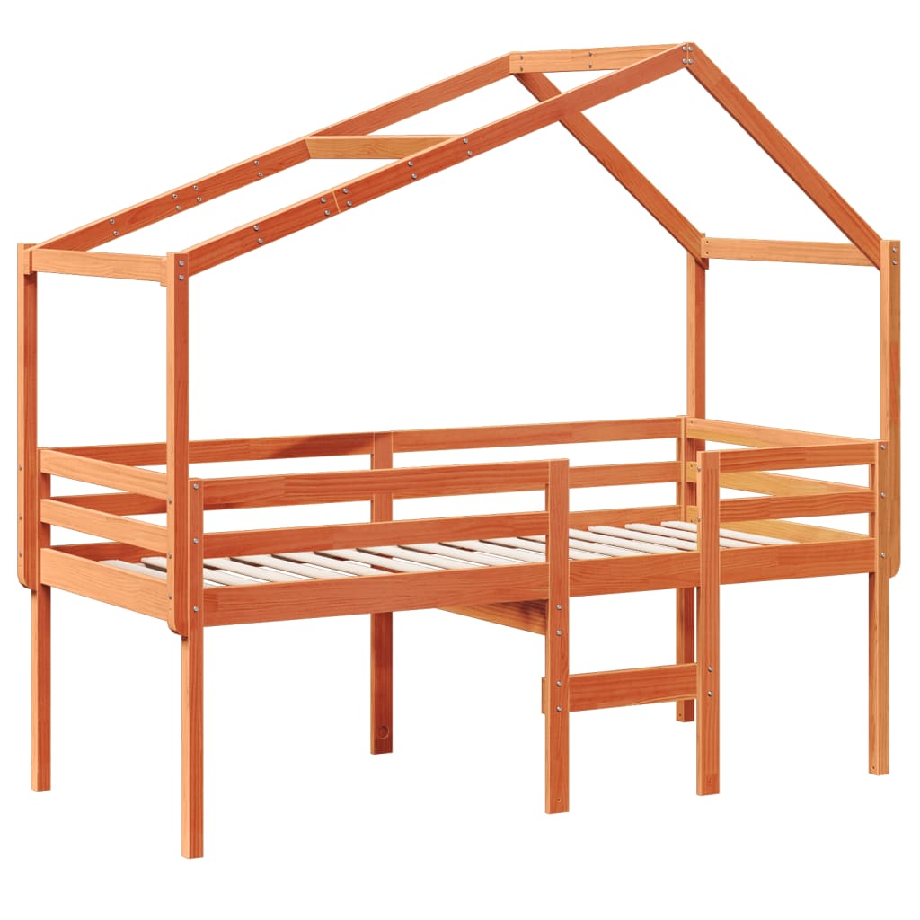 Letto a Soppalco con Tetto Cera 90x190cm Legno Massello di Pino | homemem39