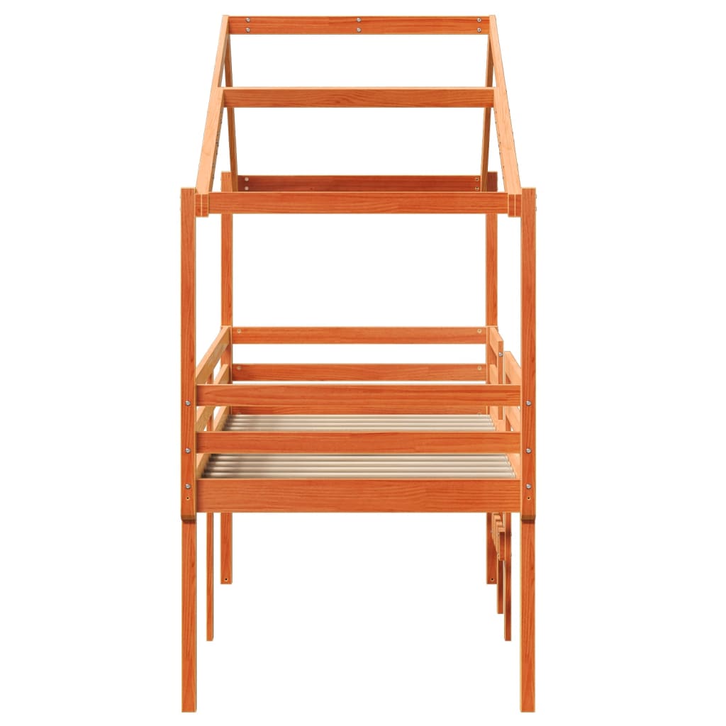 Letto a Soppalco con Tetto Cera 90x190cm Legno Massello di Pino | homemem39