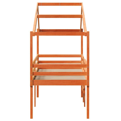 Letto a Soppalco con Tetto Cera 90x190cm Legno Massello di Pino | homemem39
