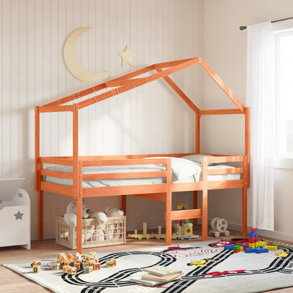 Letto a Soppalco con Tetto Cera 90x190cm Legno Massello di Pino | homemem39