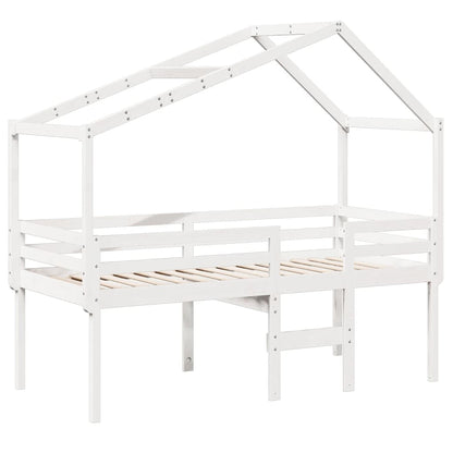 Letto a Soppalco con Tetto Bianco 75x190 cm in Legno di Pino - homemem39
