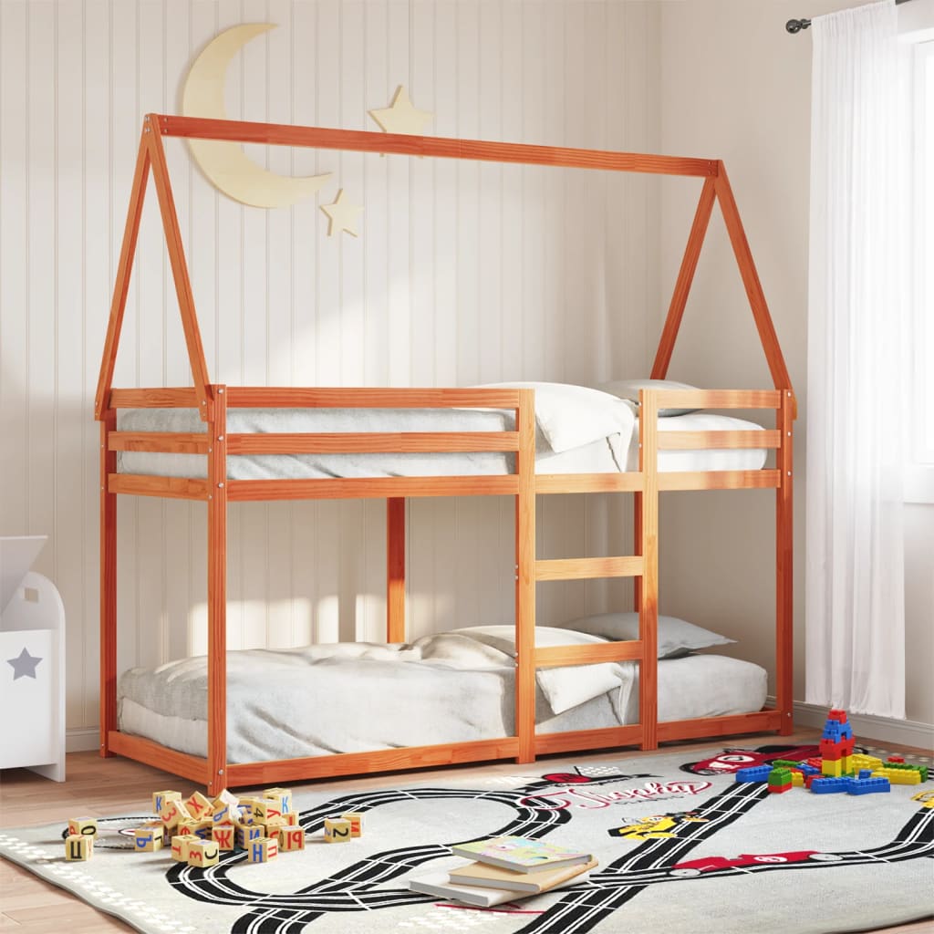 Letto a Castello con Tetto Marrone Cera 90x190 cm Massello Pino | homemem39