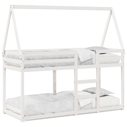 Letto a Castello con Tetto Bianco 75x190 cm Legno Massello Pino - homemem39