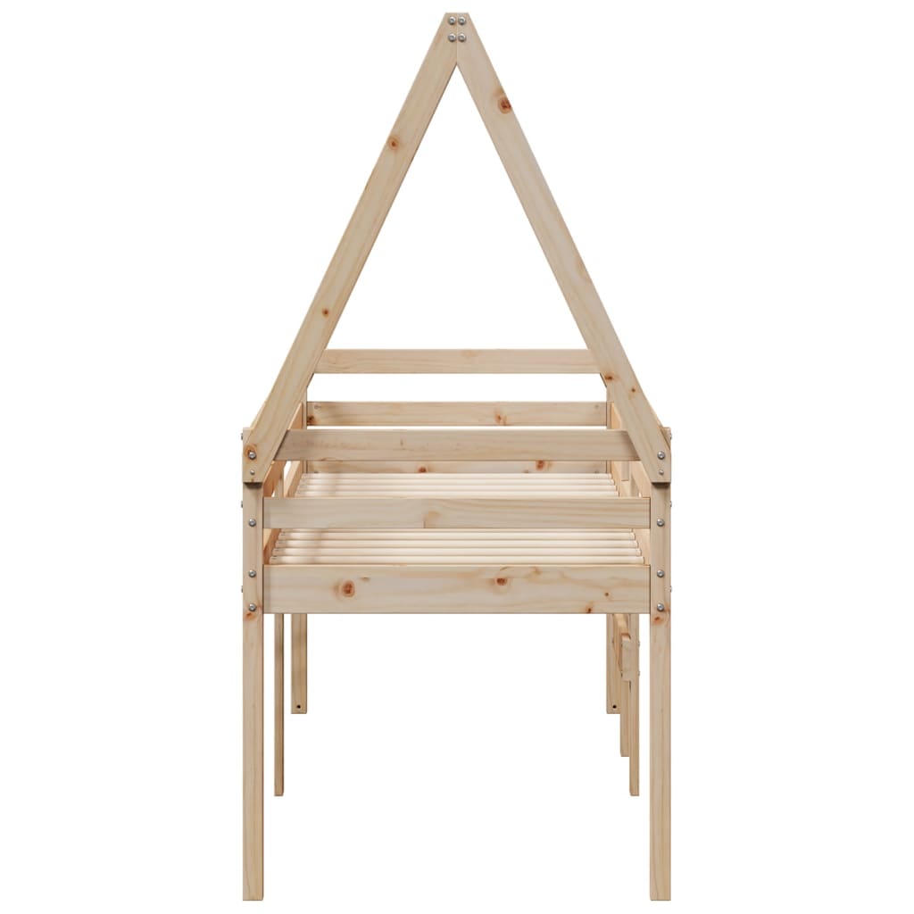 Letto a Soppalco con Tetto 90x200 cm in Legno di Pino - homemem39