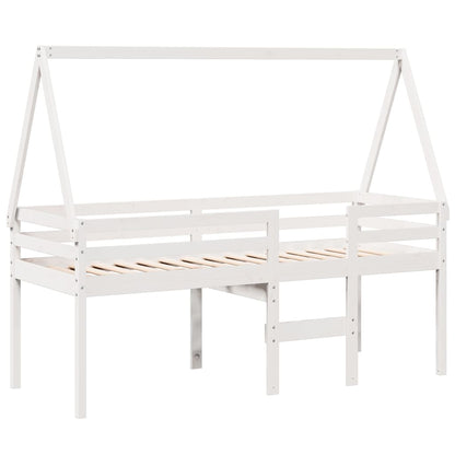 Letto a Soppalco con Tetto Bianco 90x200 cm in Legno di Pino - homemem39