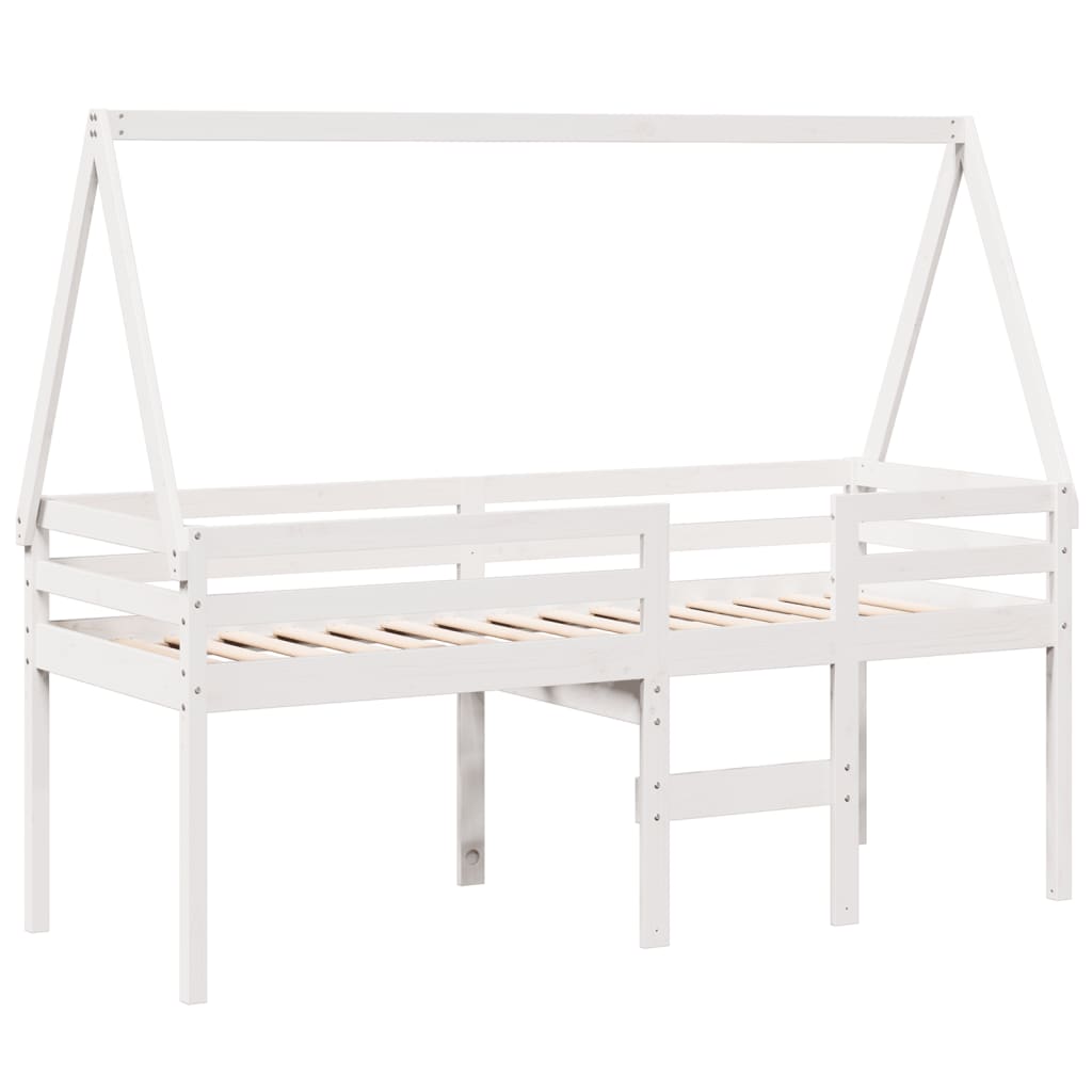 Letto a Soppalco con Tetto Bianco 80x200 cm in Legno di Pino - homemem39
