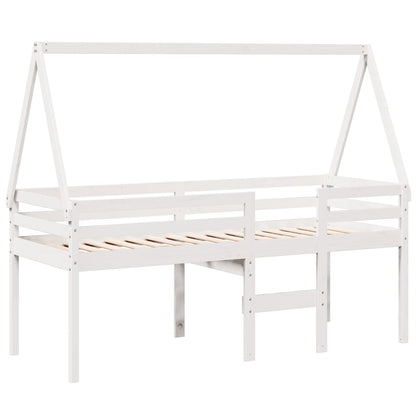 Letto a Soppalco con Tetto Bianco 80x200 cm in Legno di Pino - homemem39