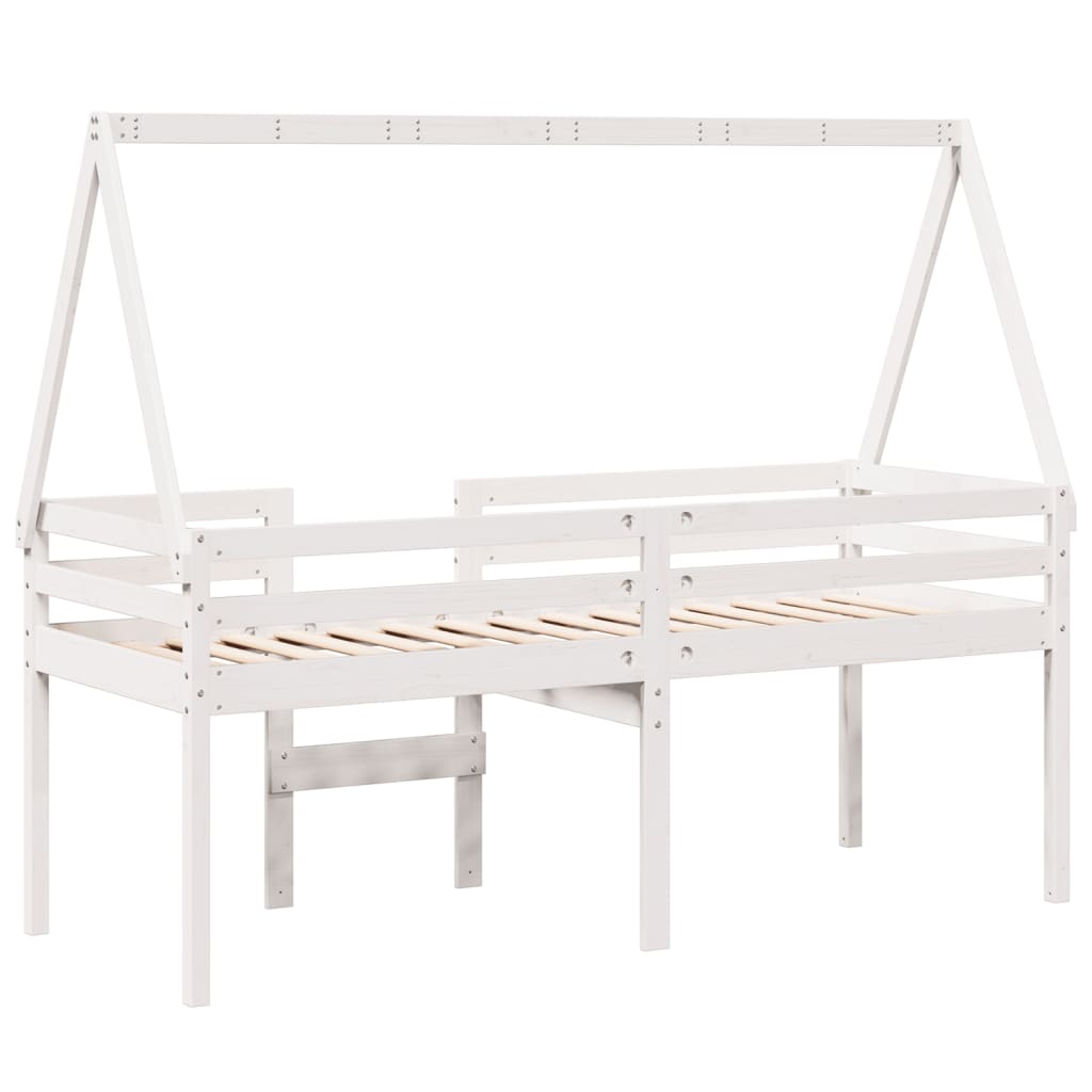 Letto a Soppalco con Tetto Bianco 80x200 cm in Legno di Pino - homemem39