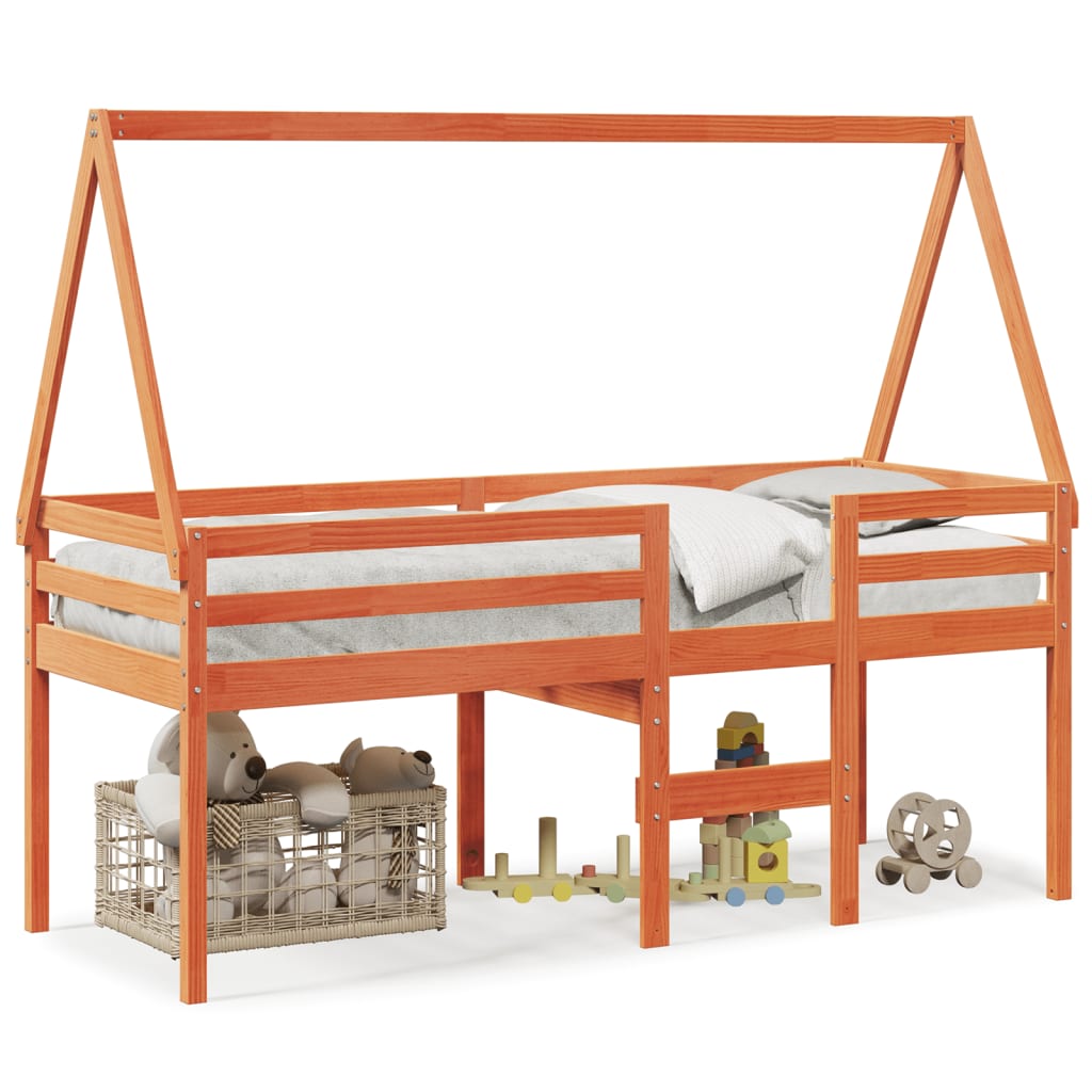 Letto a Soppalco con Tetto Cera 80x200 cm in Legno di Pino - homemem39